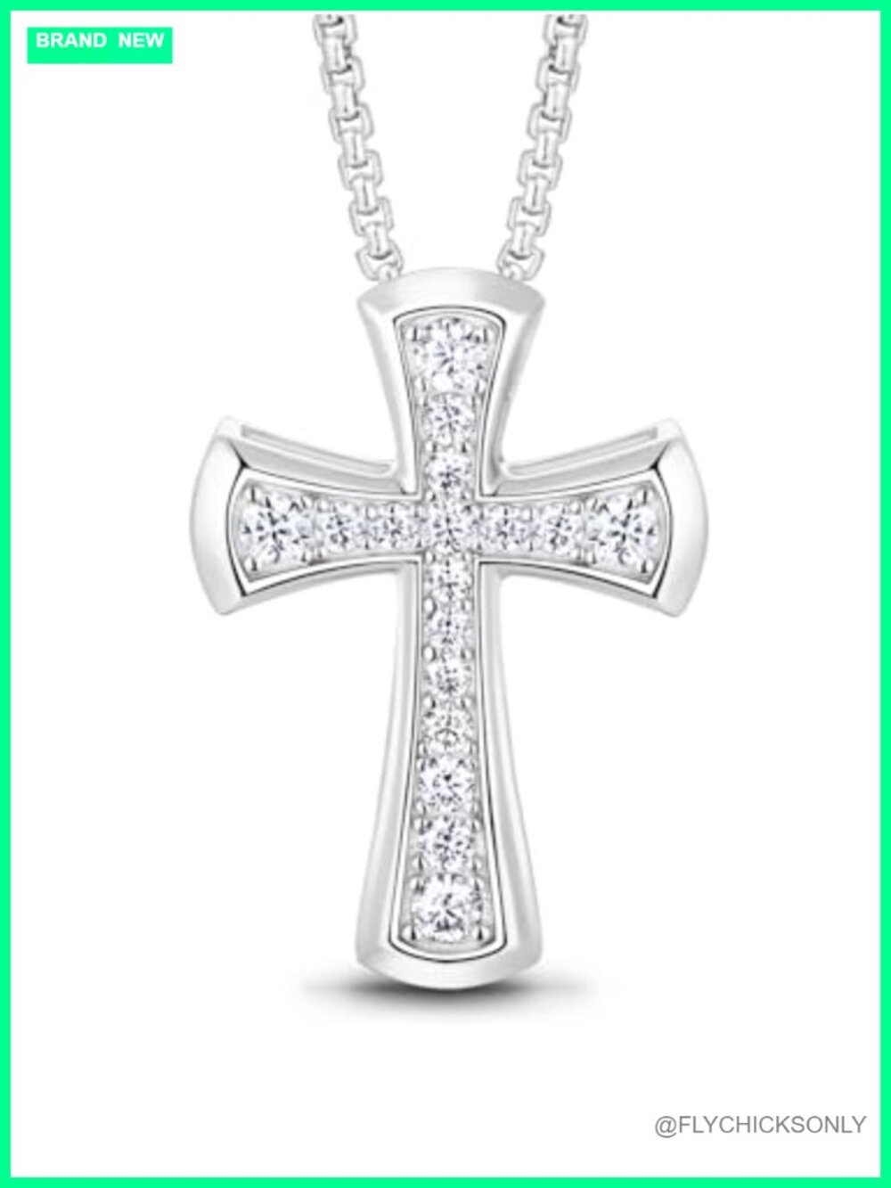 Moissanite Cross Necklace 925 Sterling Silver Rhodium Plated Adjustable Box